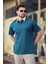 Petrol Yeşili Düğmeli Polo Yaka Erkek T-Shirt E7119 4