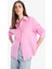 %100 Keten Oversize Geniş Kalıp Basic Düz Pembe Uzun Kollu Gömlek Z6638AZ25SP 3