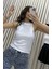 Fitilli Bluz Halter Yaka Basic-Beyaz 3