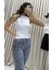 Fitilli Bluz Halter Yaka Basic-Beyaz 4