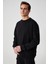 OLLIE Erkek Bisiklet Yaka Regular Uzun Kollu Nakış Detaylı Siyah Sweatshirt 1