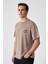 Khary Erkek Nakış Detaylı Organik Pamuk Oversize Bisiklet Yaka Vizon T-Shirt 3