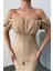 Kadın Elbise Mini Yazlık Kısa Kollu Yaka Detaylı Esnek Bodycon Elbise 5