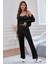 Siyah Fitilli Hırka Askılı Crop Üst Pijama Takımı 1