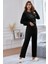 Siyah Fitilli Hırka Askılı Crop Üst Pijama Takımı 2