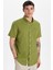 Erkek Slim Fit Dar Kesim Kısa Kollu Pamuk Keten Doku Haki Düğmeli Yaka Gömlek 1