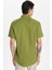 Erkek Slim Fit Dar Kesim Kısa Kollu Pamuk Keten Doku Haki Düğmeli Yaka Gömlek 5