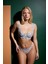 Mavi Çıtır Desen Çiçekli Iç Çamaşır Takımı Kadın Bralette Balenli Sütyen & Tanga String 1