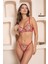 Kırmızı Çıtır Desen Çiçekli Iç Çamaşır Takımı Kadın Bralette Balenli Sütyen & Tanga String 2