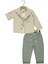 3' Lü Erkek Çocuk Açık Kahve Keten Gömlek ve Yeşil Pantalonlu Takım 1