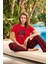 Kadın Kırmızı Viskon Kısa Kollu Pijama Takımı 240052 4