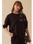 Kadın Yuvarlak Yaka Taş Işlemeli Sweatshirt 0001 Siyah 1