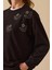 Kadın Yuvarlak Yaka Taş Işlemeli Sweatshirt 0001 Siyah 3