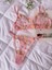 Merlife Lingerie Pembe Barbie Çiçek Desenli Balenli Brode Sütyen & Tanga String Iç Çamaşır Takım 3