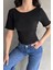 Sırt Dekolteli Detaylı Basic Gofre Trend Kısa Crop Siyah Kadın Bluz 2