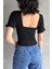 Sırt Dekolteli Detaylı Basic Gofre Trend Kısa Crop Siyah Kadın Bluz 5