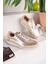 Sirius Model Altın Hakiki Deri Bağcıklı Dore Bej Günlük Kadın Sneakers 2