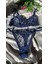 Lacivert Koyu Mavi Dantelli Brode Iç Çamaşır Takımı Bralette (Balenli Sütyen &tanga) 1
