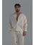 Erkek Keten Basic Oversize Gömlek Krem 3