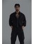 Erkek Keten Basic Oversize Gömlek Siyah 5