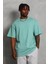 Oversize Düz Bisiklet Yaka T-Shirt - Mint Yeşili 3