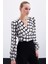 Desenli Crop Bluz - Ekru 3