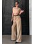 Bej Çift Pileli Kemerli Pantolon MG2330 3