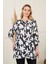Çiçek Desenli Vual Viskon Büyük Beden Siyah Tunik 1