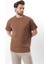 Kahverengi Bisiklet Yaka Çoban Dikişli Overfit Erkek T-Shirt E7103 1