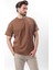 Kahverengi Bisiklet Yaka Çoban Dikişli Overfit Erkek T-Shirt E7103 2