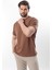 Kahverengi Bisiklet Yaka Çoban Dikişli Overfit Erkek T-Shirt E7103 3