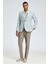Ipek-Yün Karışım Ekose Desenli Orta Mavi Blazer Ceket 2