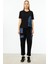 Asimetrik Desenli Denim Detaylı Bluz Siyah 56333 1