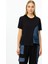 Asimetrik Desenli Denim Detaylı Bluz Siyah 56333 2