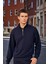 3 Iplik Pamuklu Erkek Sweatshirt Lacivert Relax Fit Fermuarlı Dik Yarım Yaka Rahat Kesm Yumuşak Tuşe 3