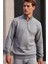 3 Iplik Pamuklu Erkek Sweatshirt Gri Relax Fit Fermuarlı Dik Yarım Yaka Rahat Kesim Yumuşak Tuşe 1