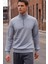 3 Iplik Pamuklu Erkek Sweatshirt Gri Relax Fit Fermuarlı Dik Yarım Yaka Rahat Kesim Yumuşak Tuşe 2