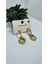 Stainless Steel Gold Kaplama Taş Detaylı Oval Sarkıt Küpe 3