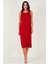 Fitilli Slim Fit Bisiklet Yaka Yırtmaçlı Midi Boy Elbise Bayan Elbise 5866101 3