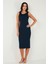Fitilli Slim Fit Bisiklet Yaka Yırtmaçlı Midi Boy Elbise Bayan Elbise 5866101 5