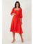 Regular Fit Kare Yaka Düğmeli Midi Boy Elbise Bayan Elbise 67810197 3