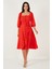 Regular Fit Kare Yaka Düğmeli Midi Boy Elbise Bayan Elbise 67810197 5
