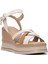 2510902Y Kadın Deri Dolgu Topuk Sandalet Bej 2