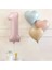 1 Yaş Pembe Rakam Folyo Balon Retro Mavi Pembe Satin Kalp Folyo Balon Doğum Günü Balon Seti 1