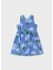 Kız Çocuk Düğmeli Çiçek Desenli Elbise 3960 Mavi 2