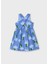 Kız Çocuk Düğmeli Çiçek Desenli Elbise 3960 Mavi 3