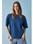 Jemmy Kadın %100 Organik Pamuk Relaxed Fit Yırtmaçlı Yuvarlak Yakalı Lacivert T-Shirt 1