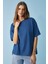 Jemmy Kadın %100 Organik Pamuk Relaxed Fit Yırtmaçlı Yuvarlak Yakalı Lacivert T-Shirt 3