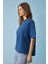 Jemmy Kadın %100 Organik Pamuk Relaxed Fit Yırtmaçlı Yuvarlak Yakalı Lacivert T-Shirt 4