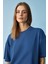 Jemmy Kadın %100 Organik Pamuk Relaxed Fit Yırtmaçlı Yuvarlak Yakalı Lacivert T-Shirt 5